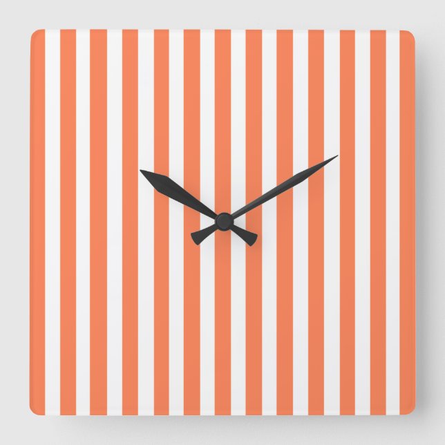 Coral Modern Stripes Square Wall Clock (Front)