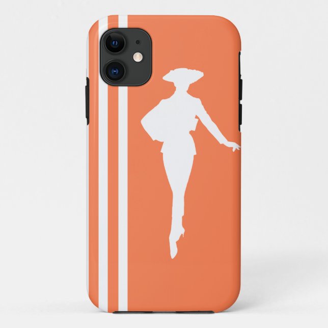 Coral Modern Stripes with Fashion Silhouette Case-Mate iPhone Case (Back)