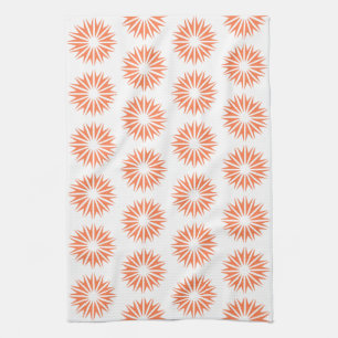 Coral Modern Sunbursts Tea Towel