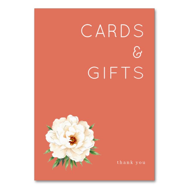 Coral Moderne Wedding Table Number (Front)