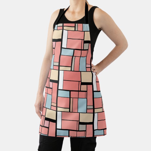 Coral Mondrian Abstract Art Apron (Insitu)
