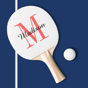 Coral Monogram and Name Personalised Ping Pong Paddle