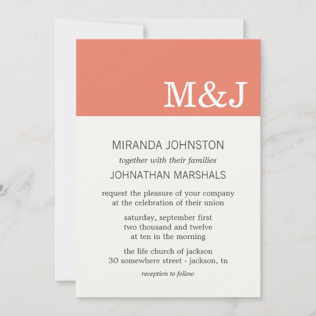 Coral Monogram Photo Wedding Invitations (Front)