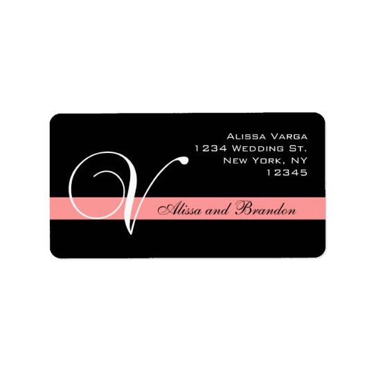 Coral Monogram V Wedding RSVP Returns Address Address Label