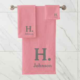 Coral Monogrammed Bath Towel Set