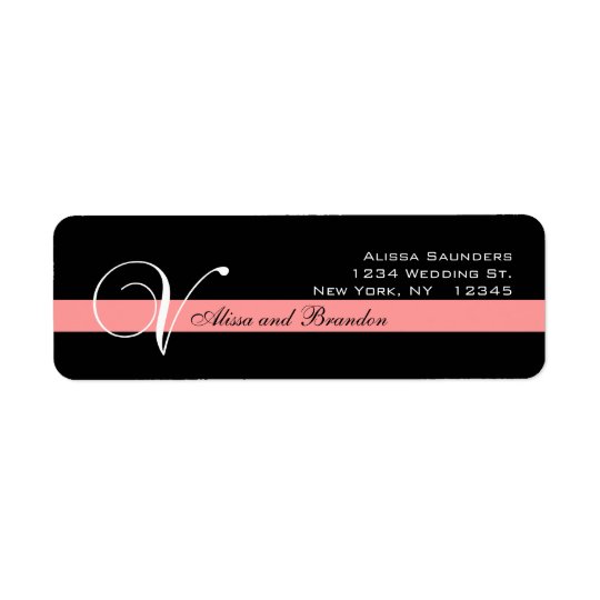 Coral MonogramV Wedding Invite Return Address Return Address Label
