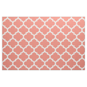 Coral Moroccan Quatrefoil Trellis Fabric