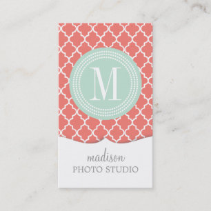 Coral Moroccan Tiles Lattice Personalised Business Card