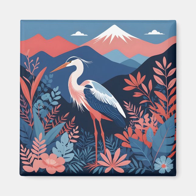 coral mountain heron magnet (Front)