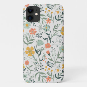 Coral Mustard Blue Botanical Garden Flowers iPhone 11 Case