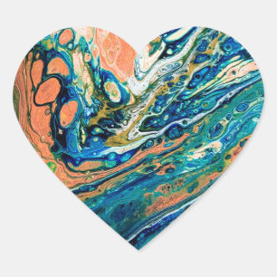 Coral N Blue Southwestern Beach Abstract Heart Sticker