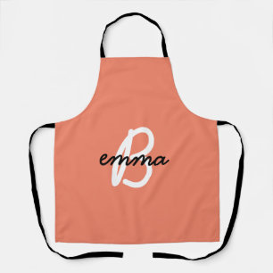 Coral Name   Initial Modern Trendy Stylish Orange Apron