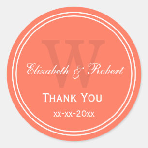 Coral Name Monogram Envelope Seals Thank You