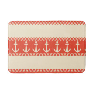 Coral Nautical Anchor Coastal Stripes Bath Mat