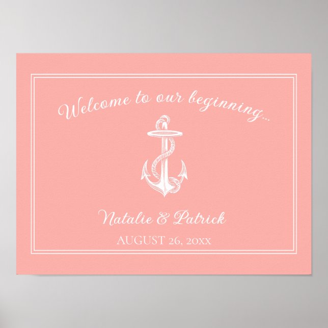Coral Nautical Anchor Wedding Poster (Front)