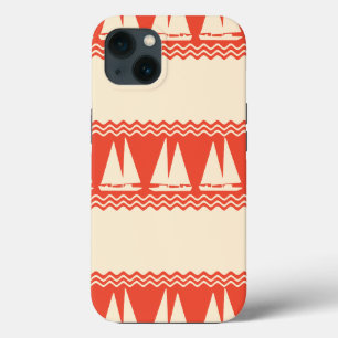 Coral Nautical Sailboat Coastal Stripes iPhone 13 Case