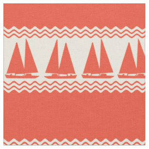Coral Nautical Sailboat Coastal Stripes Fabric