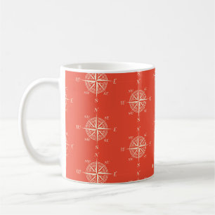 Coral Nautical Sailing Compass Coffee Mug