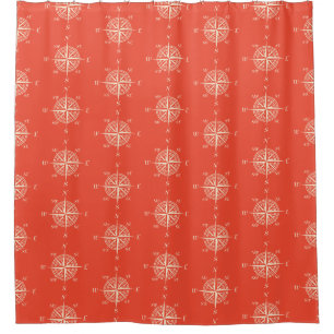 Coral Nautical Sailing Compass Shower Curtain