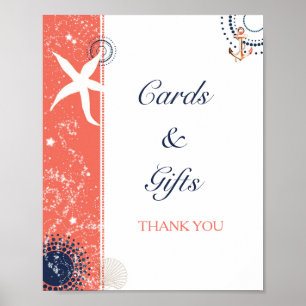 Coral Navy Beach Wedding Cards & Gifts Sign