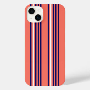 Coral, navy blue and white five stripes pattern iPhone 14 plus case