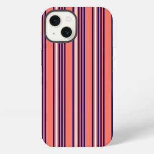 Coral, navy blue and white five stripes pattern iPhone 13 case