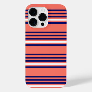 Coral, navy blue and white five stripes pattern iPhone 14 pro max case