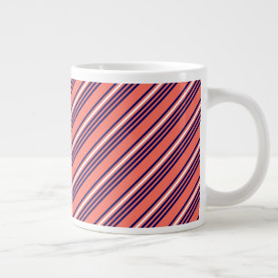 Coral, navy blue and white five stripes pattern large coffee mug