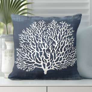 Coral Navy Blue Pillow   Coastal Style