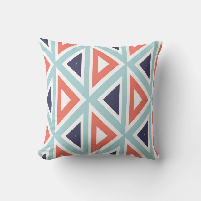 Coral Navy Blue Triangle Pattern  Cushion (Front)