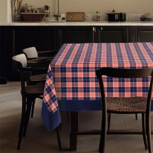 Coral Navy Check Tablecloth Trendy Dining Vibes