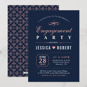 Coral & Navy   Elegant Engagement Party Invitation