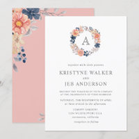 Coral & Navy Flowers | Monogram Watercolor Wedding