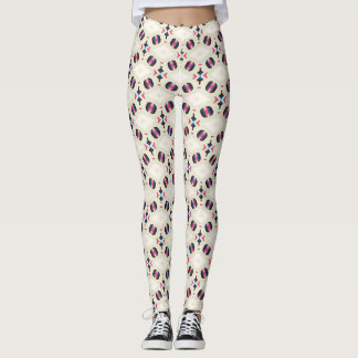 Coral Navy Ornamental Tile Pattern Leggings