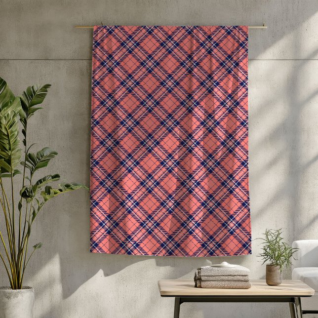 Coral Navy Plaid Blanket – Rustic Charm for Home (Coral Navy Plaid Blanket – Rustic Charm for Home)