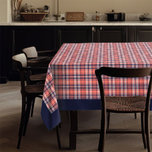 Coral Navy Plaid Tablecloth Sleek and Contemporary