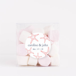Coral & Navy Starfish Personalised Wedding Classic Round Sticker