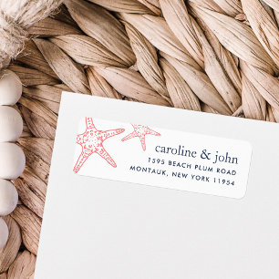 Coral & Navy Starfish Return Address Label