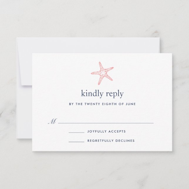 Coral & Navy Starfish RSVP Card (Front)