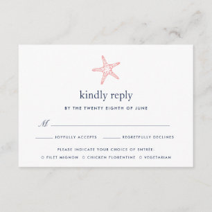 Coral & Navy Starfish RSVP Card w/ Meal Choice