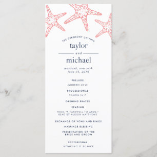 Coral & Navy Starfish Wedding Ceremony Program