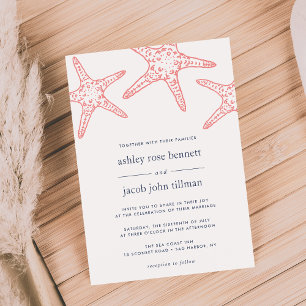 Coral & Navy Starfish Wedding Invitation