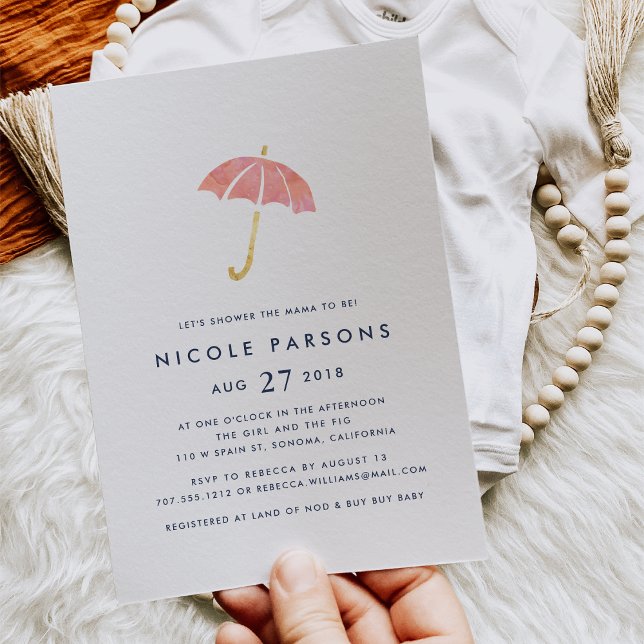 Coral & Navy Umbrella Baby Shower Invitation (Creator Uploaded)