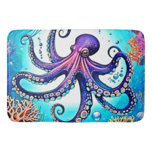 Coral Octopus Glow Design Bath Mat