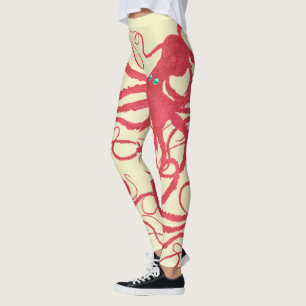 Coral Octopus on Cream - Leggings