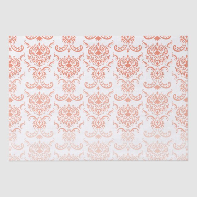 Coral Ombre Damask Tissue Paper (Front)