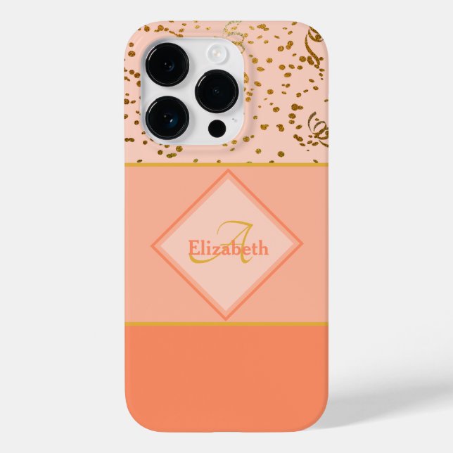 Coral Ombre Gold Confetti Monogram Template Case-Mate iPhone Case (Back)