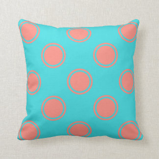 Coral on Aqua Multi Angled Circles Pillow