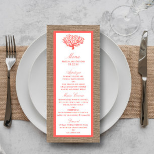Coral On Burlap Boho Beach Wedding Menu
