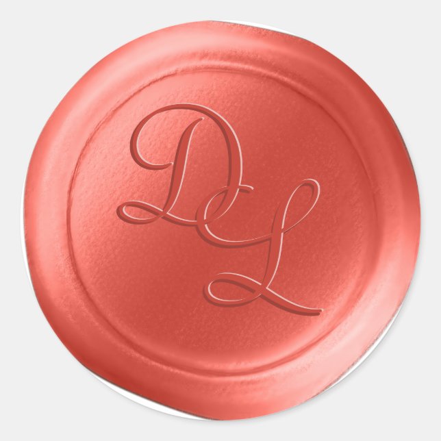 Coral Orange 2 Letter Monogram Wax Seal Stickers (Front)